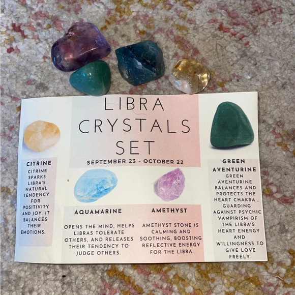 Libra Crystals Set Citrine Aquamarine Amethyst Green Aventurine Astrology Signs - Picture 3 of 3